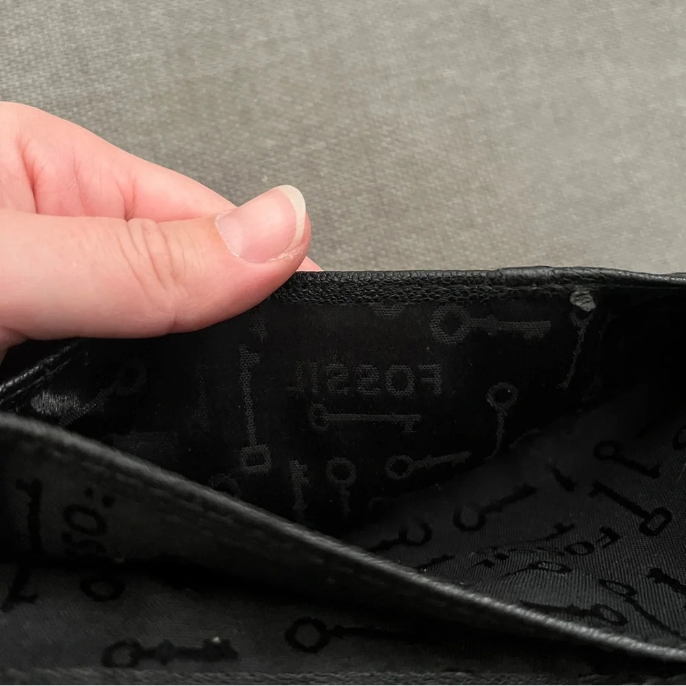 Vintage Fossil Black Emory Leather Fold Over Wristlet Wallet